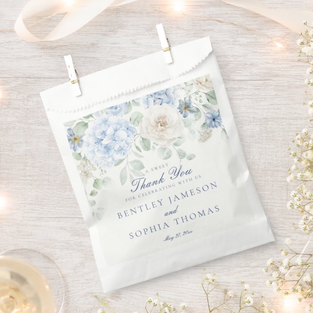 Something Blue Floral Hydrangea Wedding Dessert Favour Bag (Clipped)
