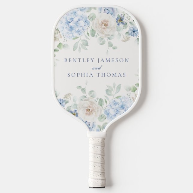 Something Blue Floral Hydrangea Wedding Favours Pickleball Paddle (Front)