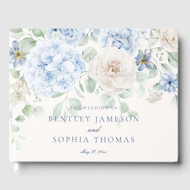 Something Blue Floral Hydrangea Wedding Guestbook (Front)