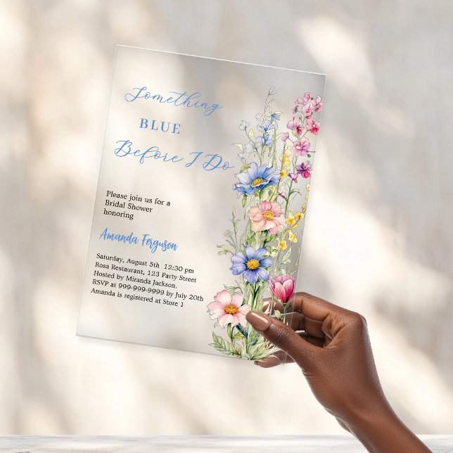 Something blue floral pink clear Bridal Shower Acrylic Invitations (Creator Uploaded)