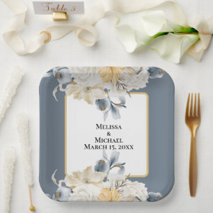 SOMETHING BLUE FLORAL WEDDING on BLUE Paper Plate