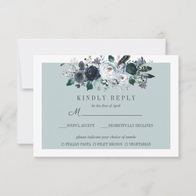 Something Blue |  Floral Wedding  RSVP MEAL option (Front)