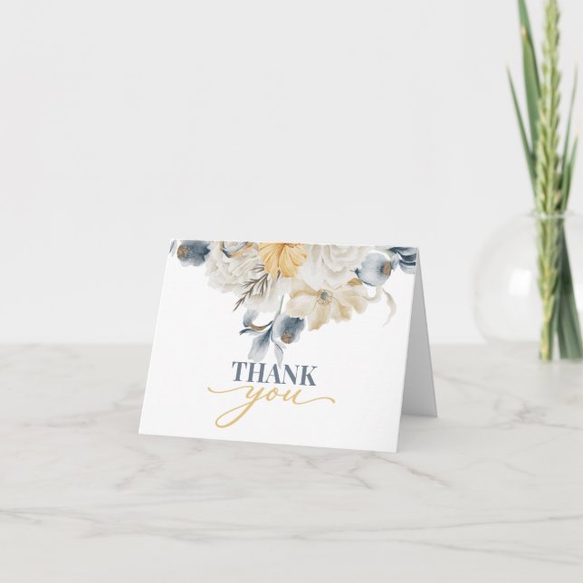 SOMETHING BLUE - FLORAL WEDDING  Script Thank You  Card (Front)