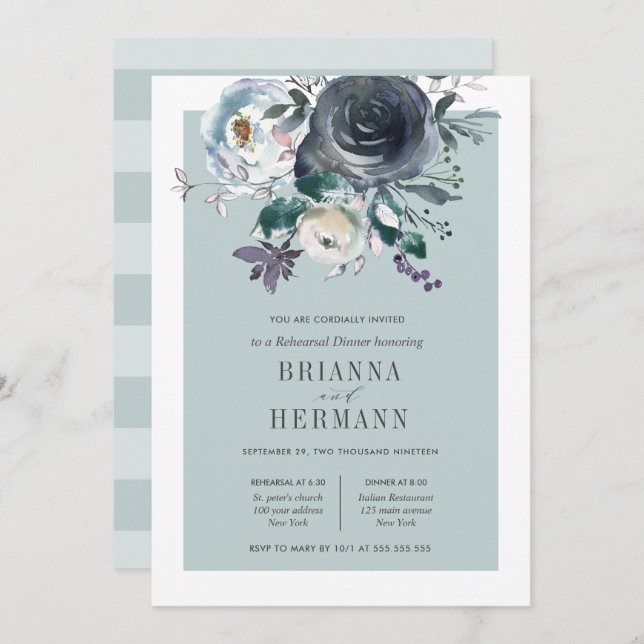 Something Blue | Flower Wedding  Rehearsal Dinner Invitation (Front/Back)
