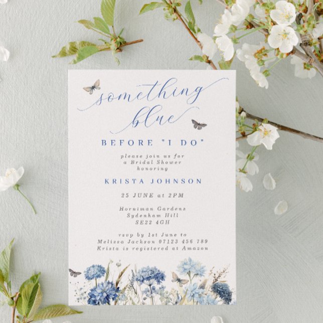 Something Blue Flowers & Butterflies Bridal Shower Invitation (Creator Uploaded)