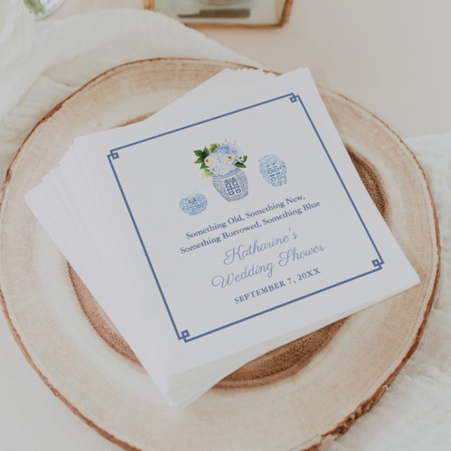 Something Blue Ginger Jar Wedding Bridal Shower Napkin (Something old, something new, something borrowed, something blue bridal shower napkins)