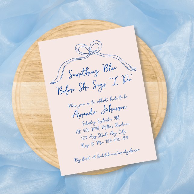 Something Blue Hand Drawn Bow Bridal Shower Invitation (Something Blue Hand Drawn Bow Bridal Shower Invitation)