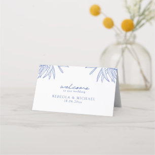Something Blue Hand Drawn Simple Botanical Folded Place Card
