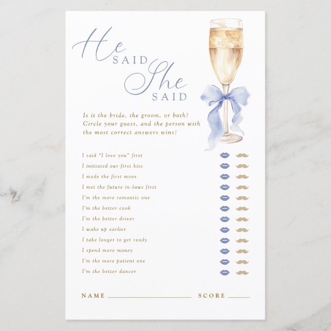 Something  Blue He Said She Said Game (Front)