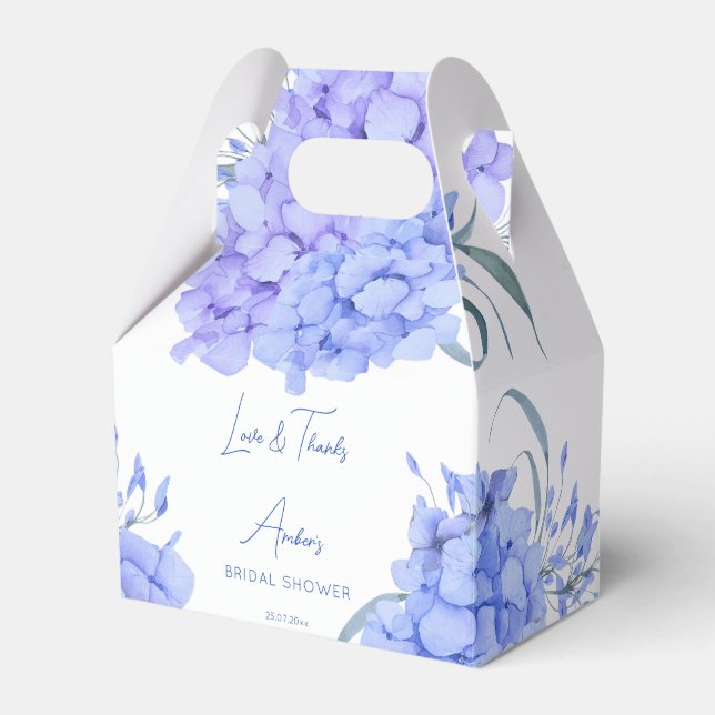 Something blue hydrangea bridal shower floral favour box (Front Side)