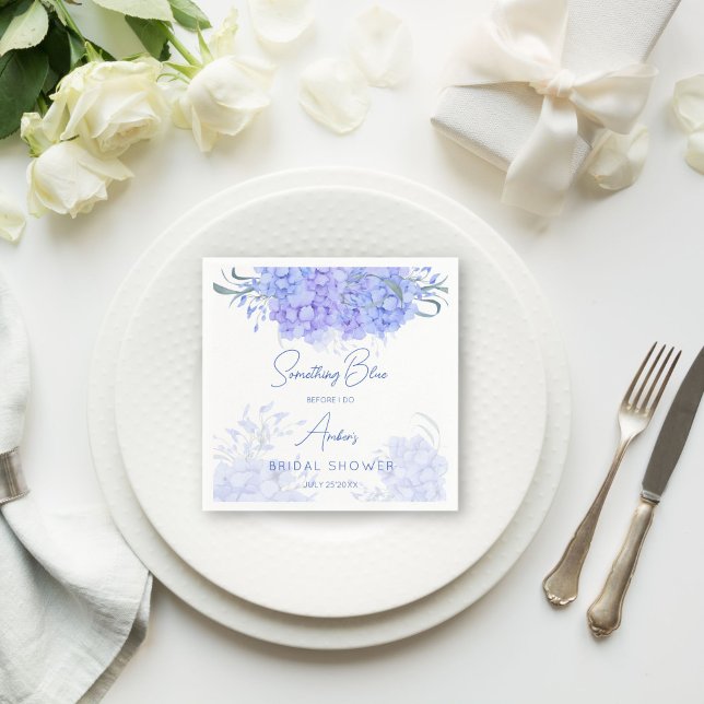 Something blue hydrangea bridal shower printed napkin (Something blue hydrangea bridal shower monogram printed napkins personalized table decor)