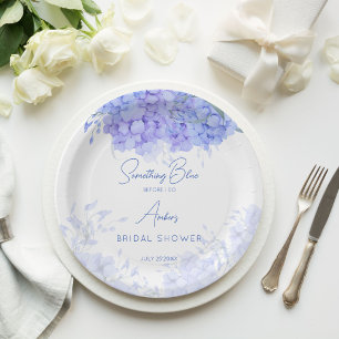 Something blue hydrangea bridal shower printed paper plate