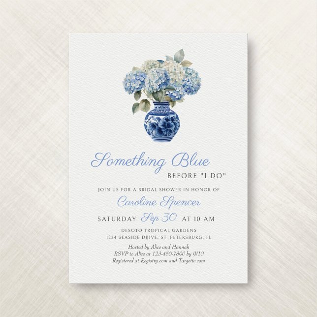 Something Blue Hydrangea Chinoiserie Bridal Shower Invitation (Creator Uploaded)