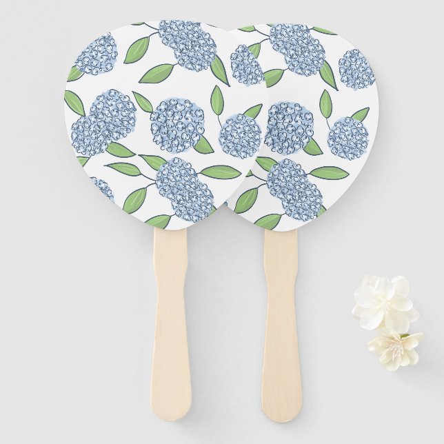 Something Blue Hydrangea Coastal Wedding Hand Fan (Front and Back)
