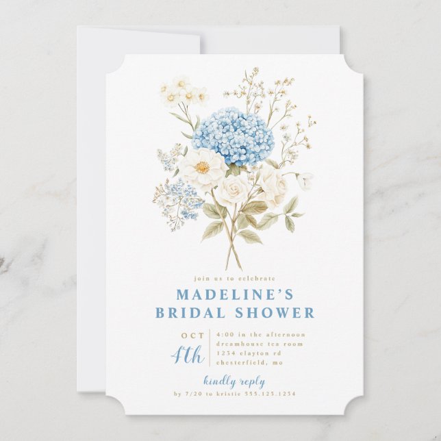 Something Blue Hydrangeas Bridal Shower Invitation (Front)