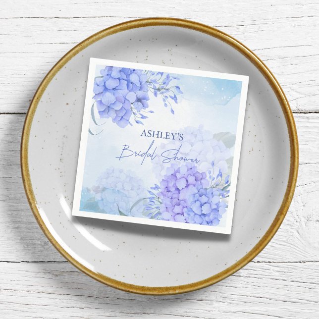 Something blue hydrangeas elegant bridal shower napkin (Something blue bridal shower personalized napkins blue watercolor hydrangeas floral napkins)
