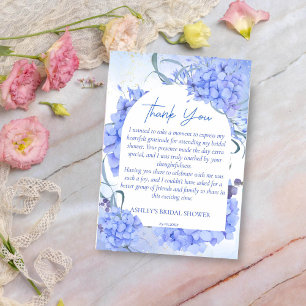 Something blue hydrangeas elegant bridal shower thank you card
