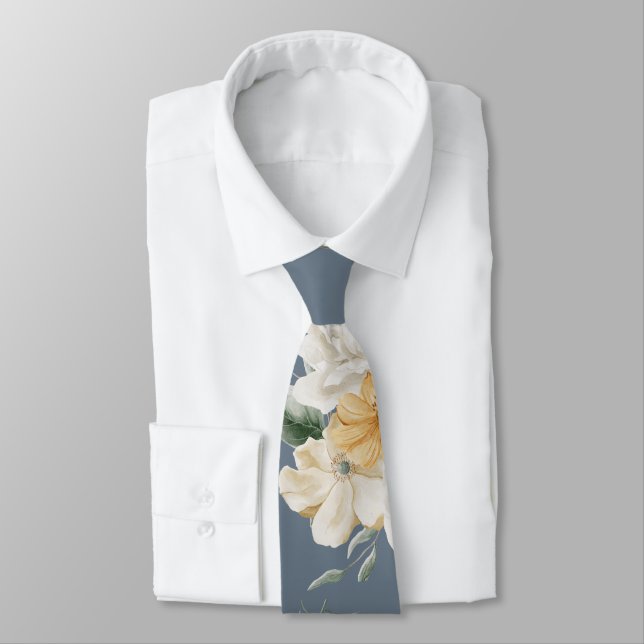 SOMETHING BLUE LARGE FLORAL Wedding Tie (Tied)