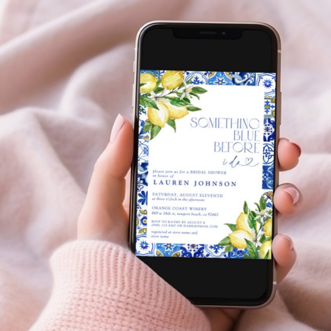 Something Blue Lemon Moroccan QR Bridal Shower Invitation (Creator Uploaded)