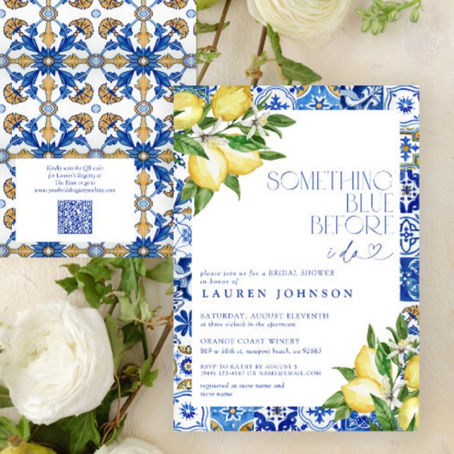 Something Blue Lemon Moroccan QR Bridal Shower Invitation (Creator Uploaded)