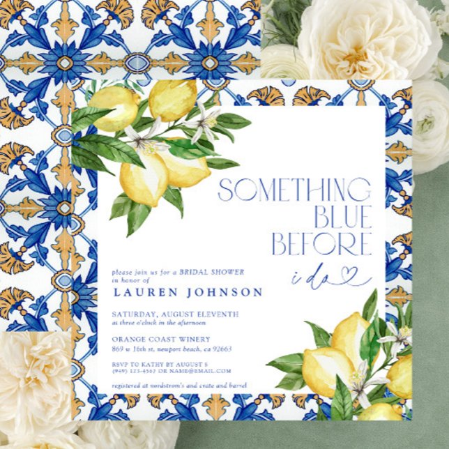 Something Blue Lemon Moroccan Tile Bridal Shower Invitation (Creator Uploaded)