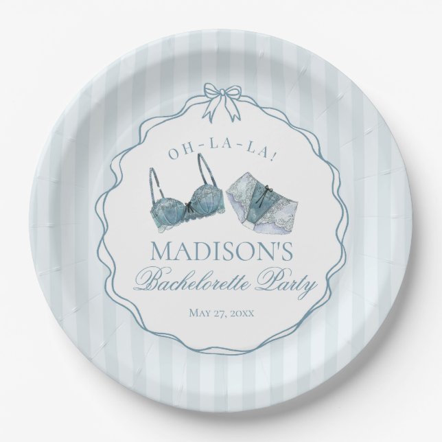 Something Blue Lingerie Shower Bachelorette Bridal Paper Plate (Front)