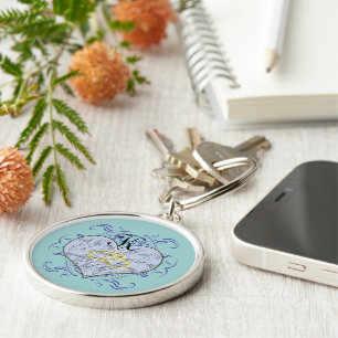 Something Blue Monogram Wedding Vow Heart Key Ring
