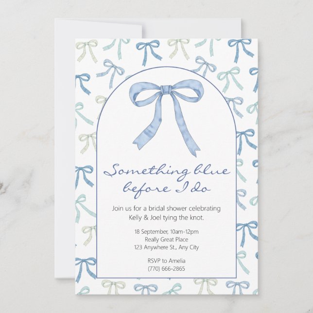 Something Blue Ribbon Bow Bridal Shower Invitation (Front)