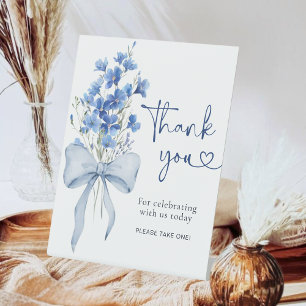 Something Blue Ribbon Bow Thank You Table  Pedestal Sign