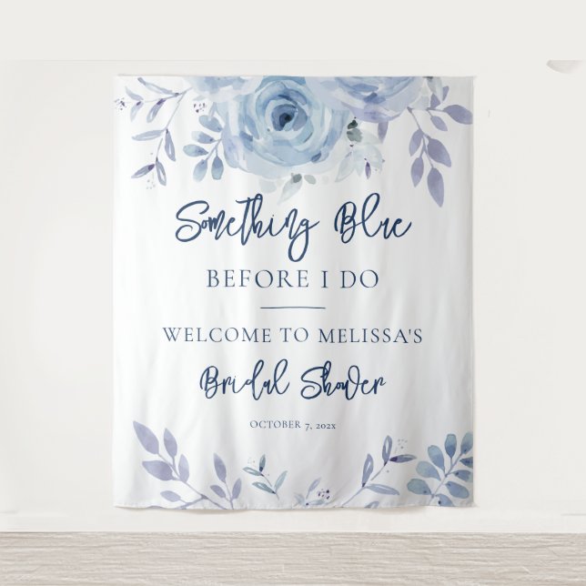 Something Blue Script Bridal Shower Tapestry (Front)