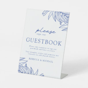 Something Blue Simple Botanical Guestbook Pedestal Sign