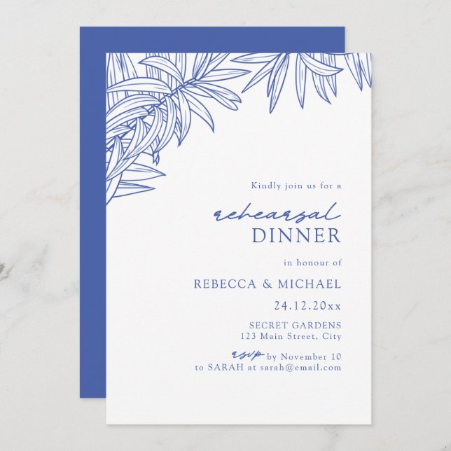 Something Blue Simple Botanical Rehearsal Dinner Invitation (Front/Back)
