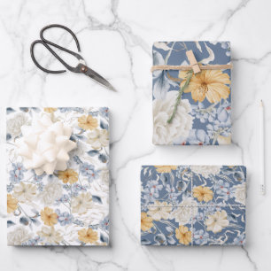 Something Blue, Stylish Floral Patterns Wrapping Paper Sheet