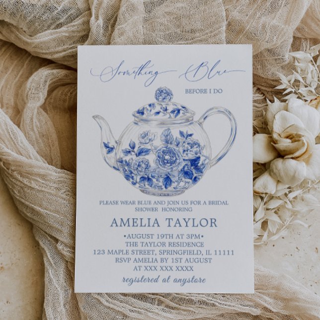Something Blue Tea Party Toile Bridal Shower Invitation (Creator Uploaded)