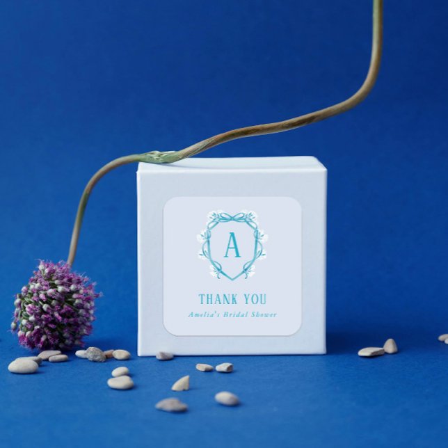 Something Blue Thank You Bridal Shower Floral Square Sticker (Creator Uploaded)