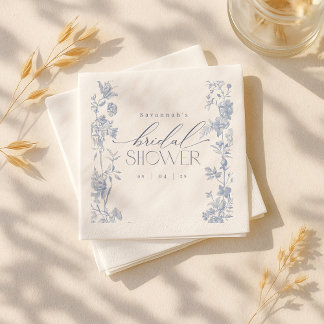 Something Blue Toile Bridal Shower Invite | Delft  Napkin