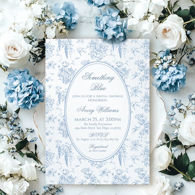 Something Blue Toile Floral Vintage Bridal Shower Invitation (Creator Uploaded)