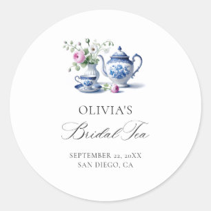 Something Blue Toile Frame Flora Bridal Tea Shower Classic Round Sticker