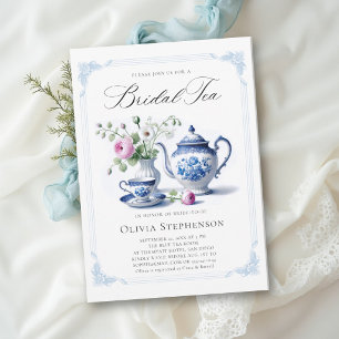 Something Blue Toile Frame Flora Bridal Tea Shower Invitation