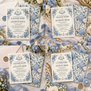 Something Blue Vintage Heirloom Floral Wedding Invitation