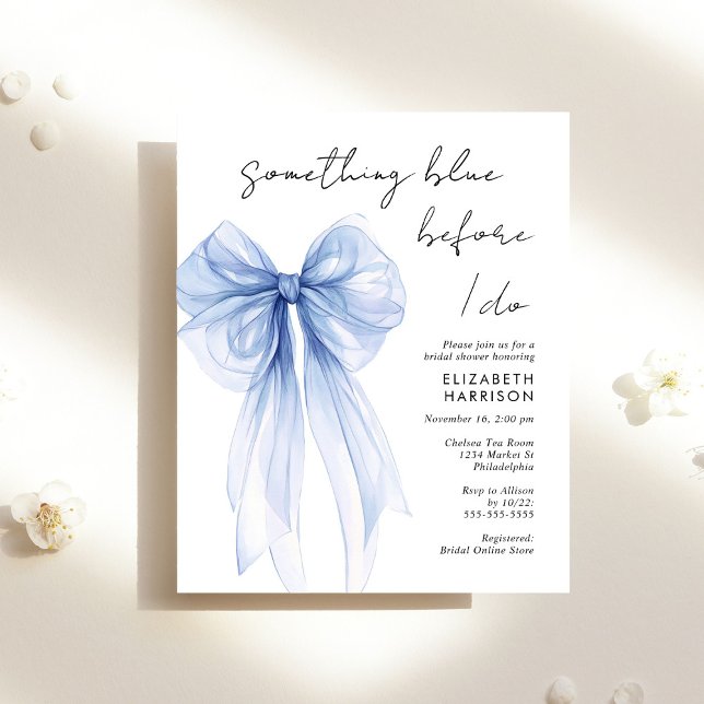 Something Blue Watercolor Bow Bridal Shower Invite (Creator Uploaded)