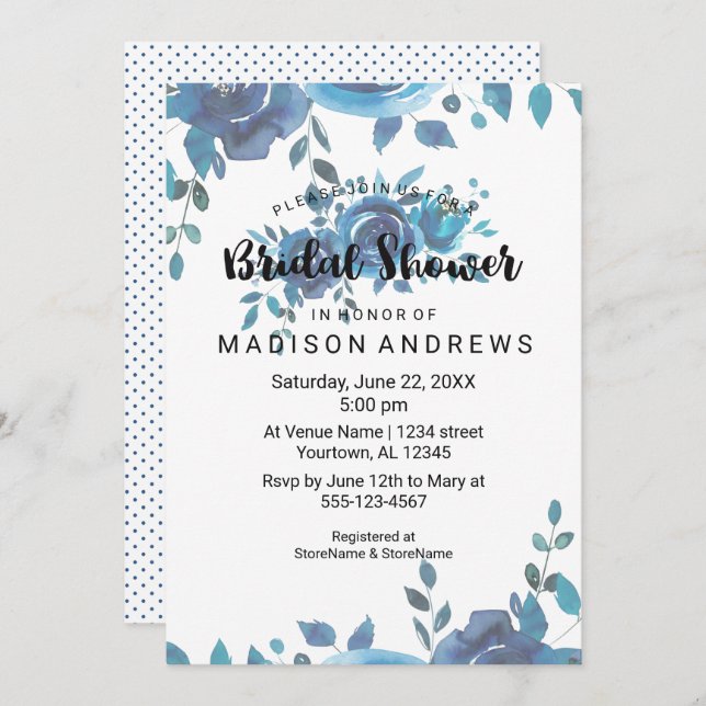 Something Blue Watercolor Bridal Shower Invitation (Front/Back)