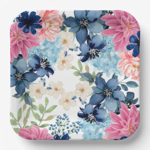 Something blue Watercolor Floral bridal shower  Paper Plate