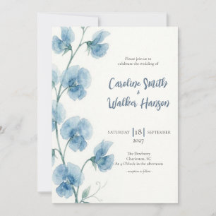Something Blue Watercolor Sweet Pea Wedding Invite