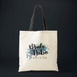 Something Blue Watercolor Wedding Bride Tribe Tote Bag<br><div class="desc">Something Blue Watercolor Floral Wedding Personalised Bride Tribe Tote Bag with pretty rose and peony flowers and fun modern Brush Font. Check my shop to see the entire wedding suite for this design!</div>