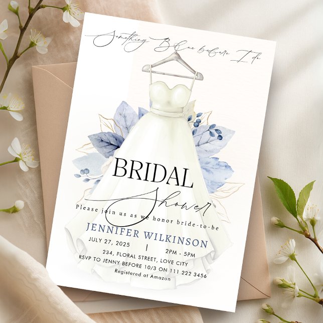Something Blue Wedding Gown Dress Bridal Shower Invitation (Something Blue Wedding Gown Dress Bridal Shower Invitation)