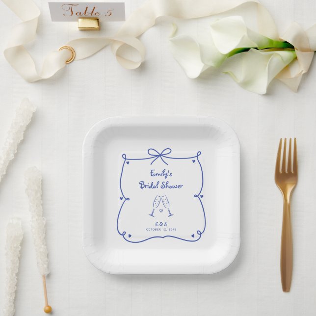 Something Blue Whimsical Hand Drawn Cake Paper Plate (Wedding)