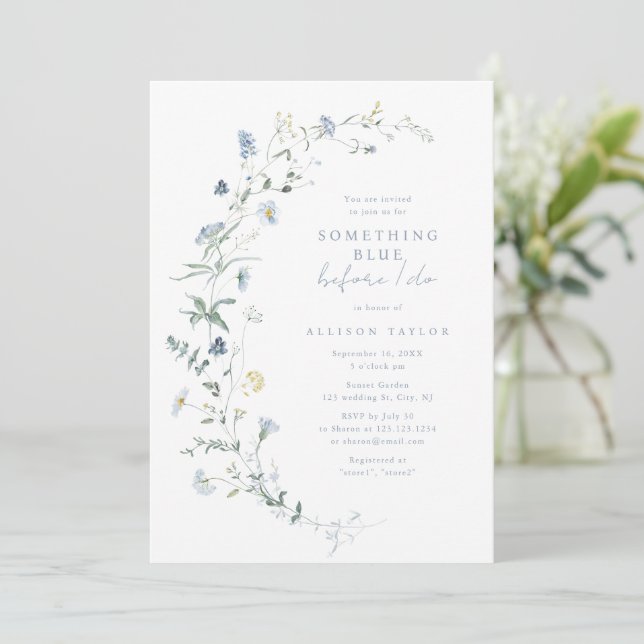 Something Blue Wildflower Boho Bridal Shower Invitation (Standing Front)