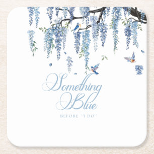 Something Blue Wildflower Bouquet Bridal Shower Square Paper Coaster