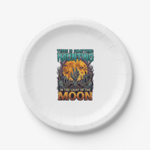 Something Haunting Moon Halloween Zombie Hand Grav Paper Plate